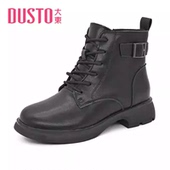 休闲粗跟短靴侧拉链系带圆头女鞋 大东马丁靴23冬季 新款 23D1208