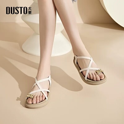 细带法式外穿平底海边沙滩凉鞋