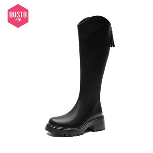 高跟粗跟圆头后拉链厚底长筒靴 春秋季 大东骑士靴女鞋 2025新款