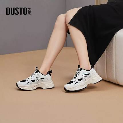 大东老爹鞋24秋季新款时尚休闲厚底高跟系带圆头运动鞋24Q1325