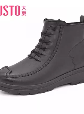 大东23冬季新款休闲风平底短靴圆头老人妈妈侧拉链女鞋23D1431