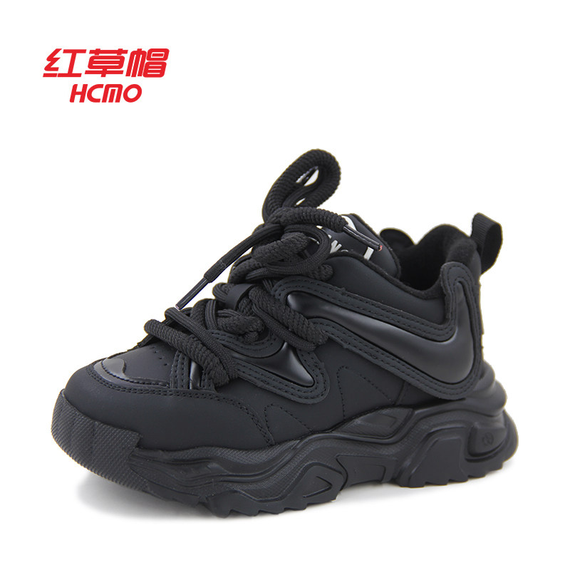 HCMO红草帽秋冬男女童老爹鞋厚底运动鞋黑色百搭休闲鞋T0234106