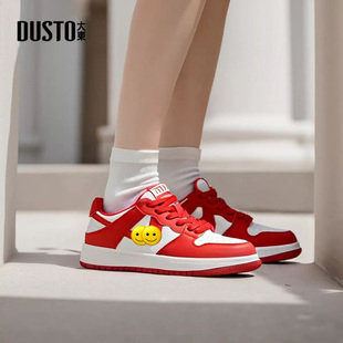 大东女鞋24秋小白鞋女款春季新款圆头系带拼接休闲板鞋女24Q3221