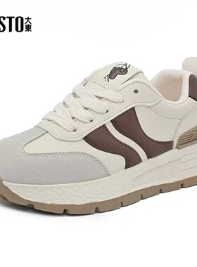 大东阿甘面包鞋24秋季新款时尚中跟平底圆头系带休闲鞋24Q7542