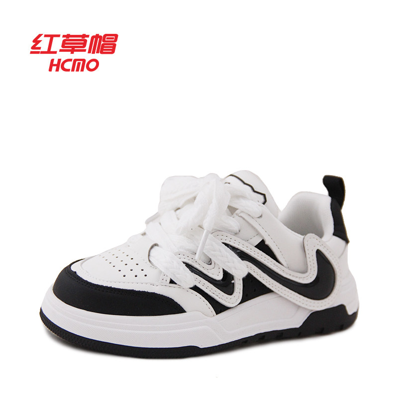 红草帽秋季新款板鞋男女童百搭休闲运动鞋白黑色小白鞋T0133107