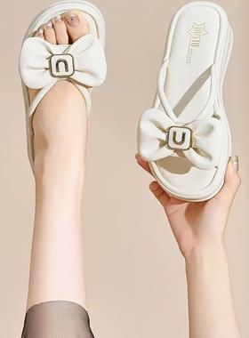 大东蝴蝶结厚底女夏外穿24新款配裙子松糕底坡跟软底凉拖24X2006