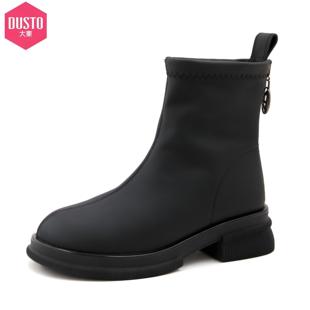 大东短靴2024冬季新款休闲圆头弹力时装靴后拉链中跟女鞋