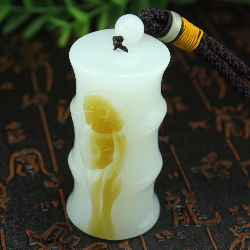 新疆和田玉手把件 玉石籽料玉竹节手玩件节节高升新坑白玉