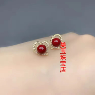 朱砂耳钉风酒红色珠珠耳坠链式耳钉女气质饰品