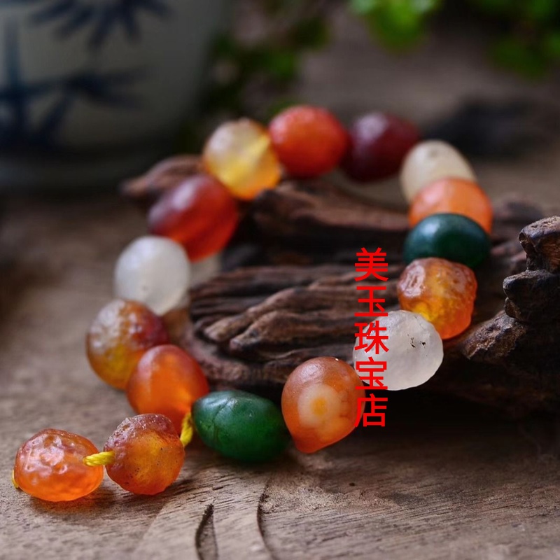 阿拉善玛瑙原石手链戈壁玛瑙手串糖心多彩随形男女礼物