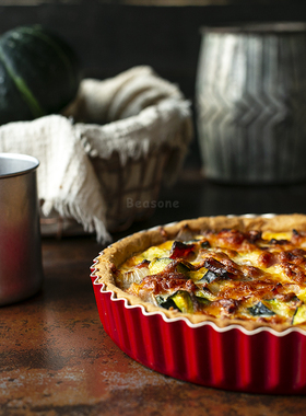 中国红双面不沾涂层菊花派盘塔盘挞盘披萨盘活底重石