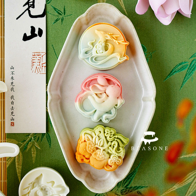 原创新品 50克敦煌系列飞天兔九色鹿柿柿如意中秋广式月饼模