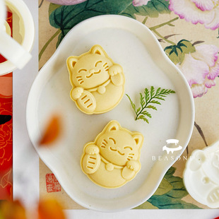 30g50g 手压模 中国风新年春节招财猫喜饼开运酥月饼模花生酥广式