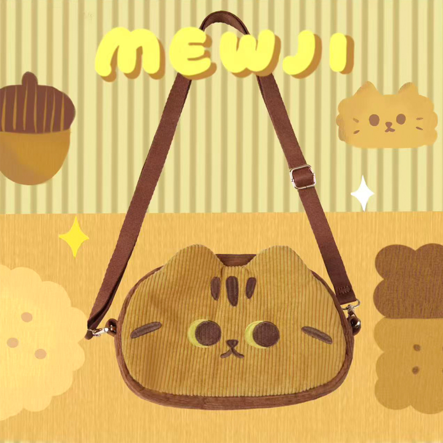 MEWJI妙吉猫原创猫咪可爱猫脸刺绣斜挎包收纳包夹心饼干包女包