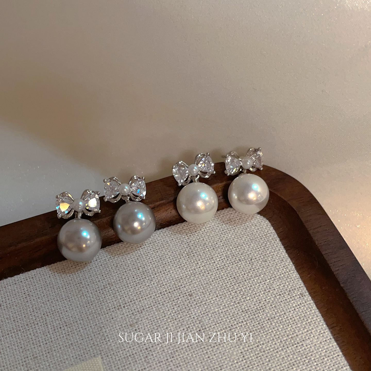 SUGAR 名媛风蝴蝶结珍珠耳钉2025年爆款轻奢高级感绝美气质耳环女