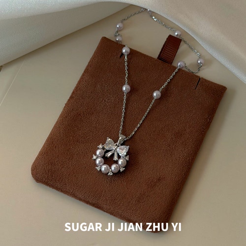 闪钻蝴蝶结珍珠花环项链女轻奢小众高级甜美锁骨链送女友闺蜜礼物