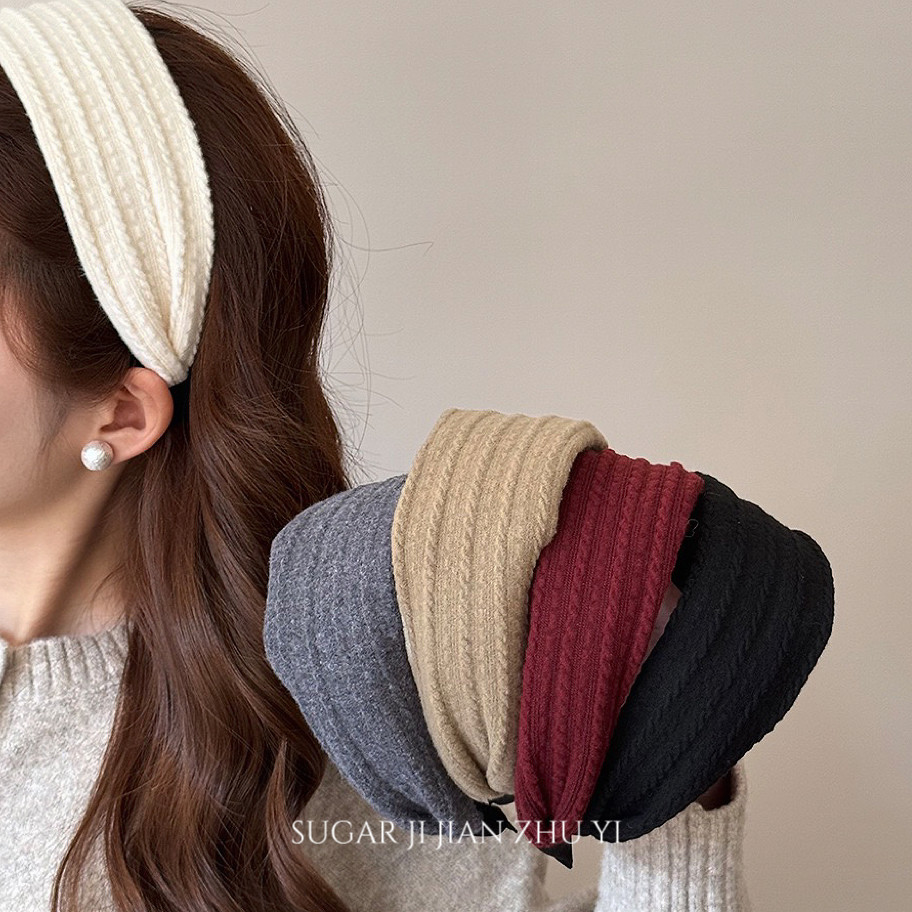 韩系麻花针织纹理发箍女日常外戴宽边头箍发带时尚洋气高颅顶发饰