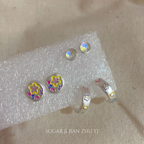 SUGAR 彩色涂鸦小熊六件套耳钉2026新款爆款甜美可爱通勤耳环女