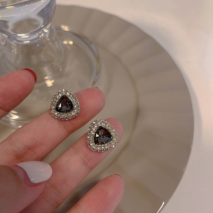 SUGAR 复古黑色锆石耳钉女小众轻奢简约设计高级感秋冬百搭耳环女