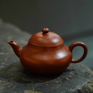 80年代台定紫砂茶壶全手精工梨形壶 原矿老朱泥柏原诗句款小品85c