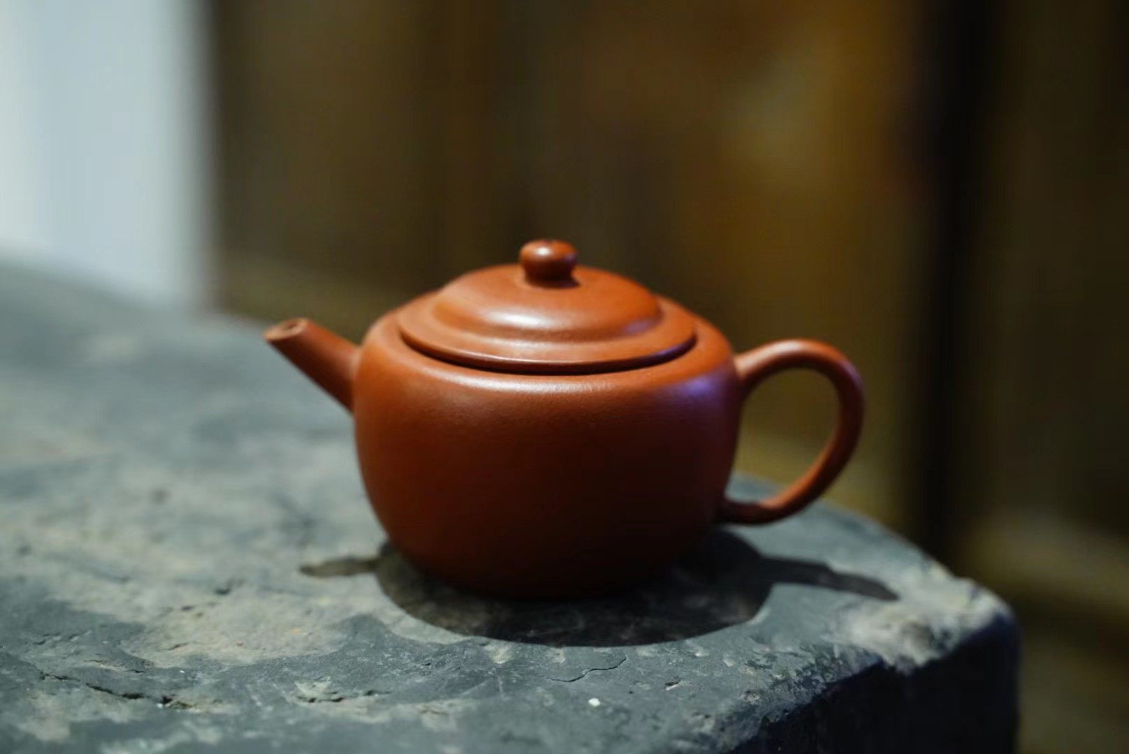 90年代台訂紫砂 原矿好料老朱泥 纯手工古笠帽壶瞿记款泡茶器140c