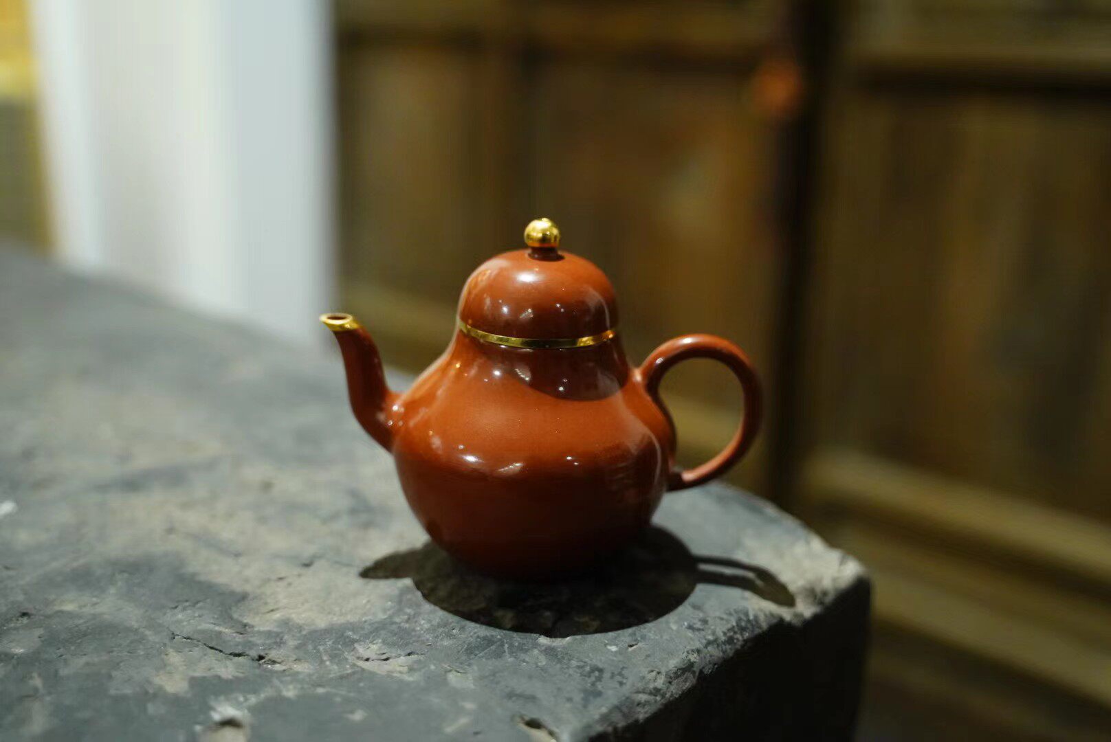 包金水磨思亭壶老朱泥梨形