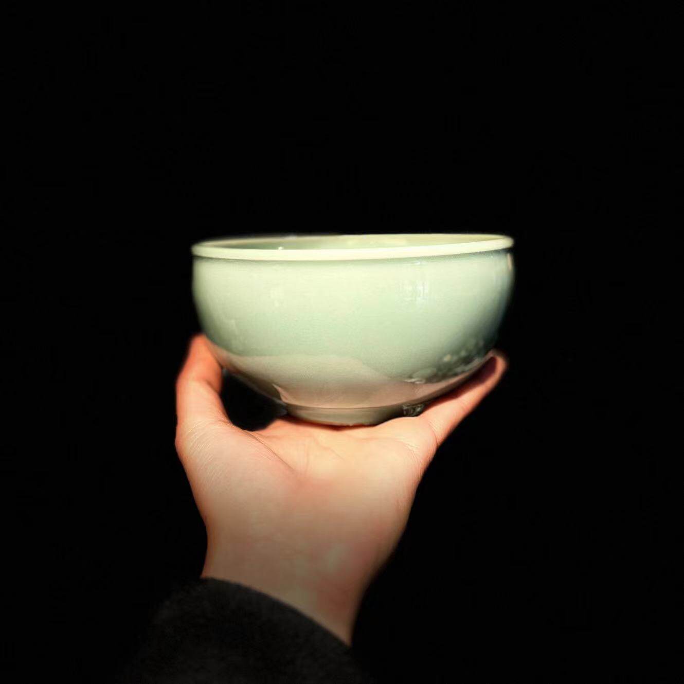 70年代出口精品龙泉窑青瓷大号水盂 简洁款粉青钵 茶道器茶席建水