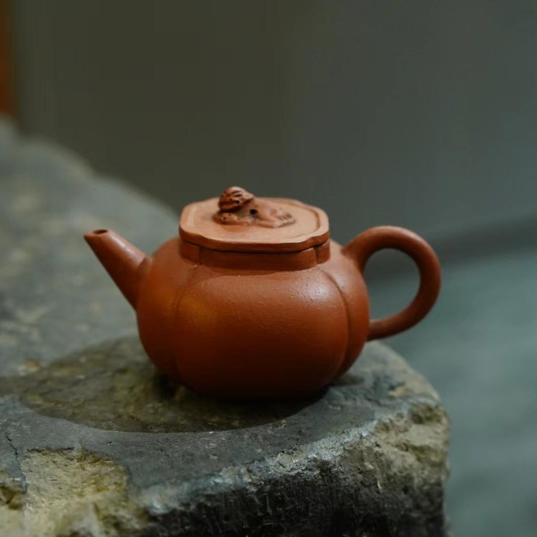 80年代台湾定制紫砂壶 原矿老朱泥中式小品泡茶 狮球壶江记孟臣款