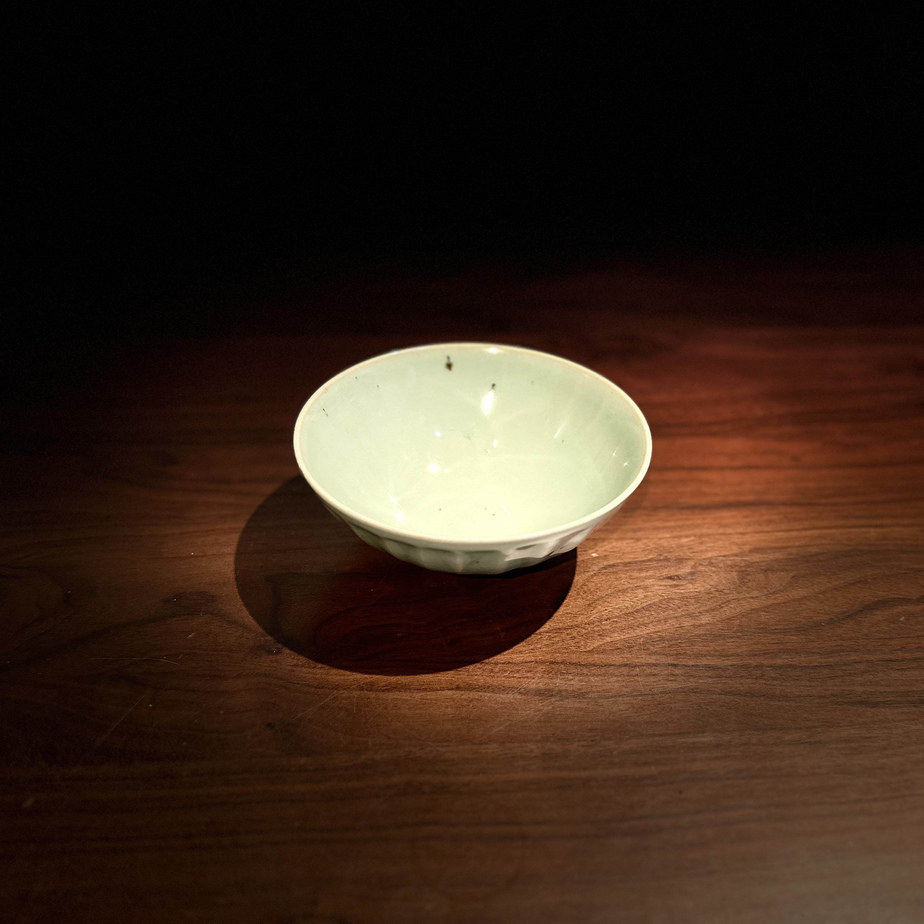 元代或明代龙泉窑青瓷莲花大碗 简洁款粉青刻莲花壶承 茶道茶席器