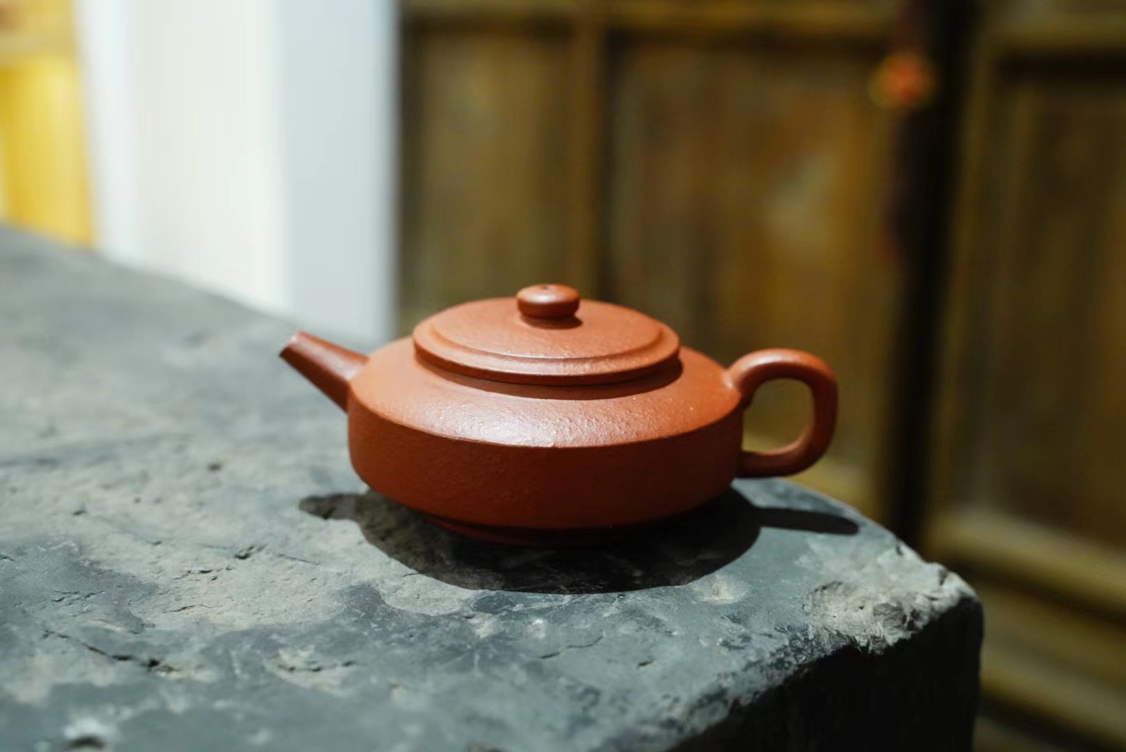 90年代台訂紫砂 老料粗砂大红袍泥 纯手工周盘壶工夫茶小品器120C