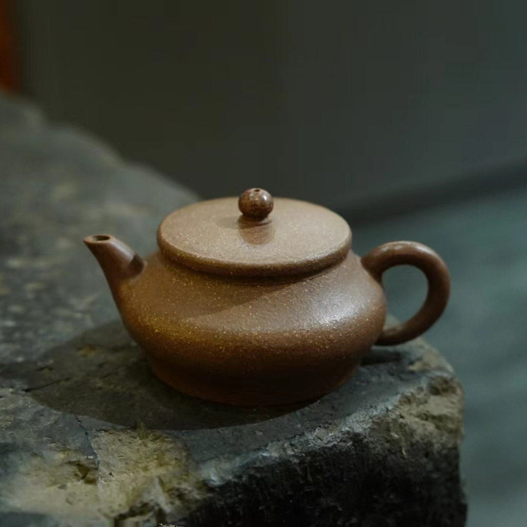 80年代日本回流紫砂壶全手工老桃花泥 经典虚扁壶工夫茶小品器70C
