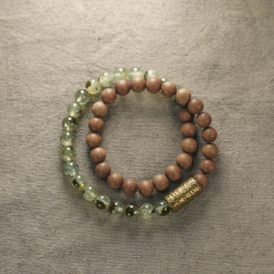 原创个性 复古民族风设计双圈手链女生手饰品 绿发晶芭比檀木手串