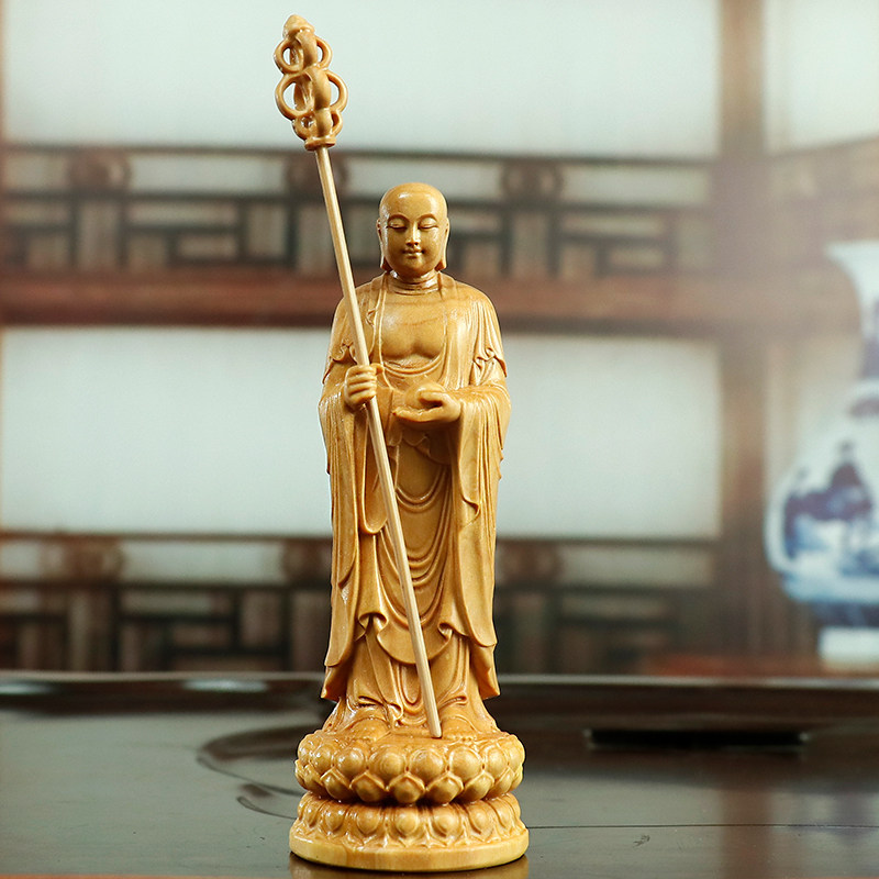 25厘米高小叶黄杨木雕摆件地藏王菩萨家居装饰客厅佛像木质雕刻