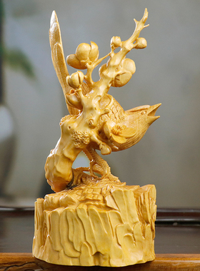 黄杨木雕喜上眉梢木质摆件