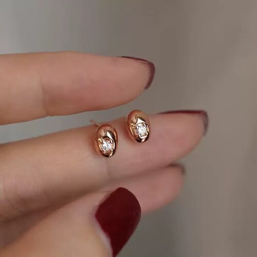 闪钻小金豆~S925纯银镀18K金几何椭圆锆石耳钉小巧精致高级感耳饰