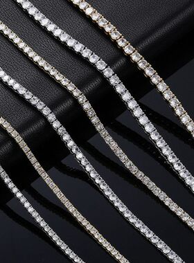 网球链3mm 4mm 5mmTennisChain铜微镶锆石单排欧美嘻哈网球手项链