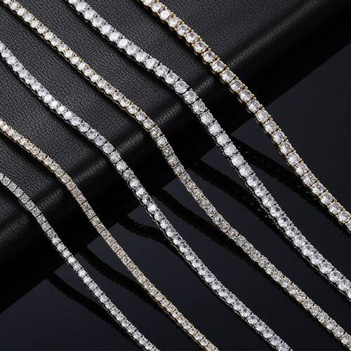 网球链3mm 4mm 5mmTennisChain铜微镶锆石单排欧美嘻哈网球手项链