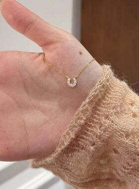 日系mini马蹄S925银镀18K金超闪U型马蹄扣项链女爆款高级感锁骨链