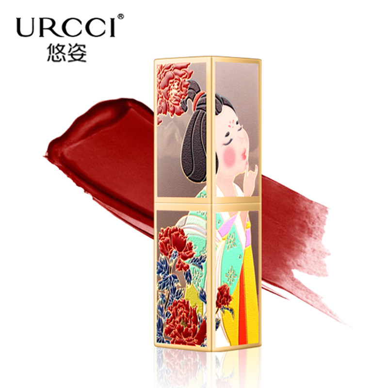 URCCI/悠姿丝缎柔雾唇膏雕花浮雕唇膏女半哑光正红烂番茄色中国风