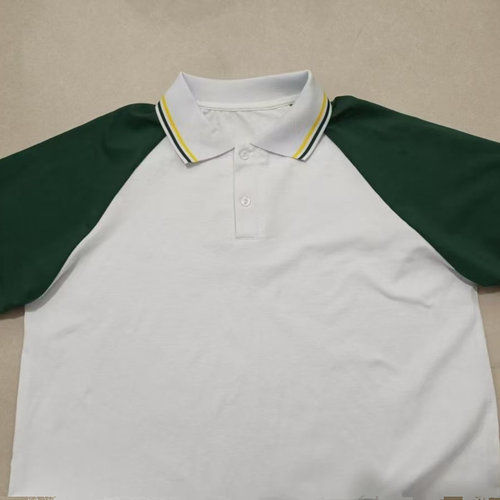 白色拼墨绿中小学生学生校服短袖