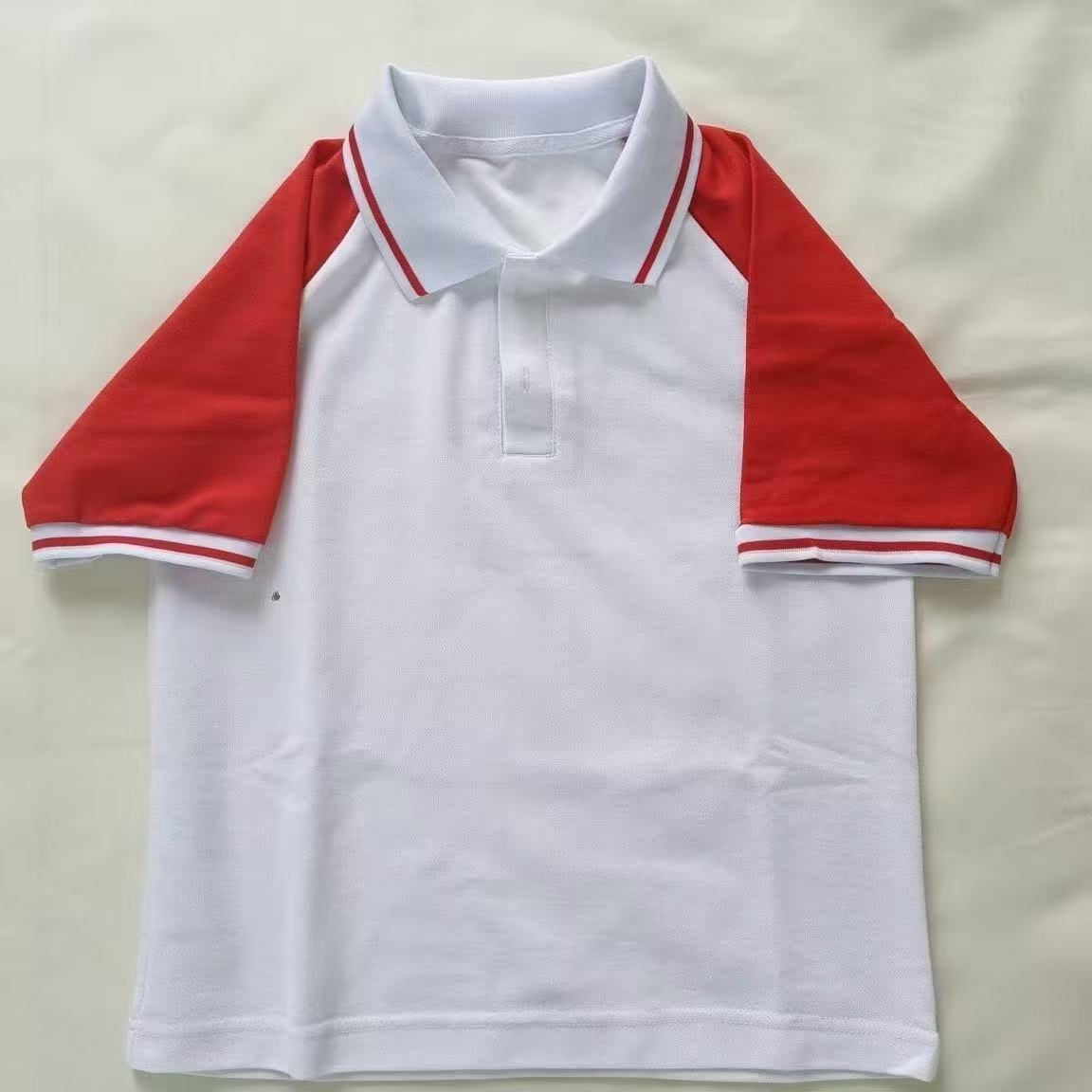 白色拼接红袖短袖校服