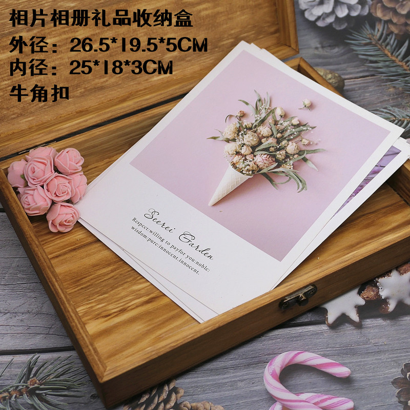 U盘礼盒定做长方形翻盖带锁木盒子复古婚摄相片相册收纳盒实木