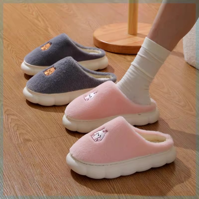 棉拖鞋女秋冬季月子室内家居家防滑厚底踩屎感毛毛绒保暖情侣男士