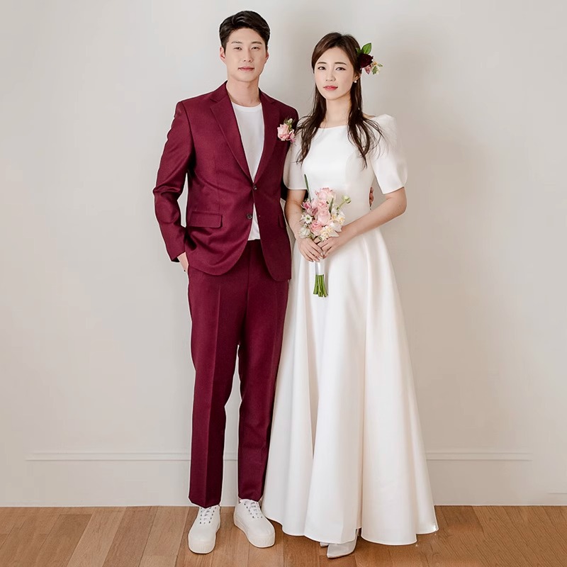 2025新款缎面轻婚纱韩版修身绑带结婚新娘齐地长裙简约礼服出门纱