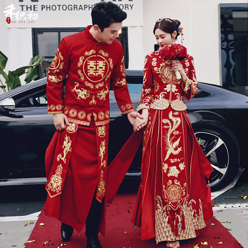 秀禾服2023款新娘结婚中式婚纱礼服龙凤褂敬酒服情侣款秀禾