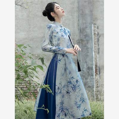 新中式国风套装中国风改良版旗袍年轻款少女茶服女禅意文艺连衣裙