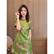 新中式改良旗袍高端精致气质名媛女神范高级感绿色提花连衣裙夏季