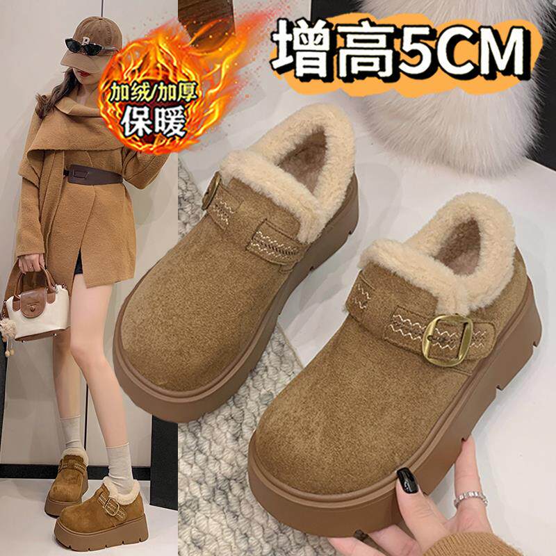 厚底加绒勃肯棉鞋女款2025冬季新款一脚蹬低帮加厚保暖雪地靴34码