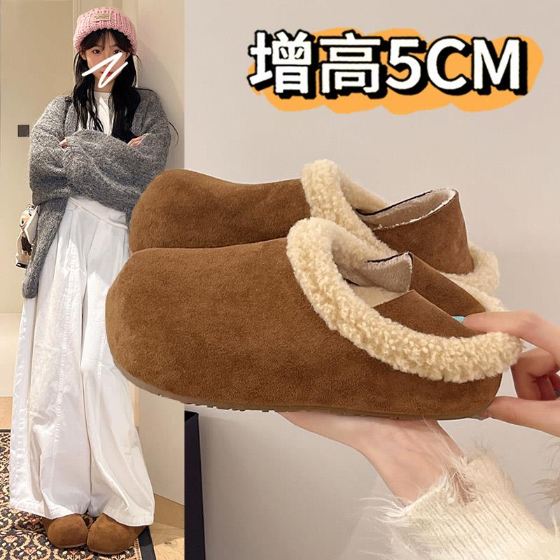 内增高加绒全包勃肯棉鞋女款2025冬外穿两穿包头棉拖一脚蹬毛毛鞋