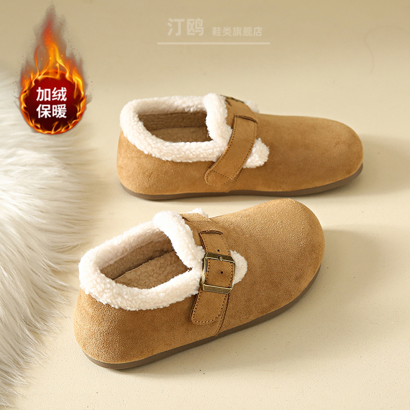 全包加绒勃肯鞋女2025冬季新款孕妇一脚蹬毛毛棉鞋复古保暖雪地靴